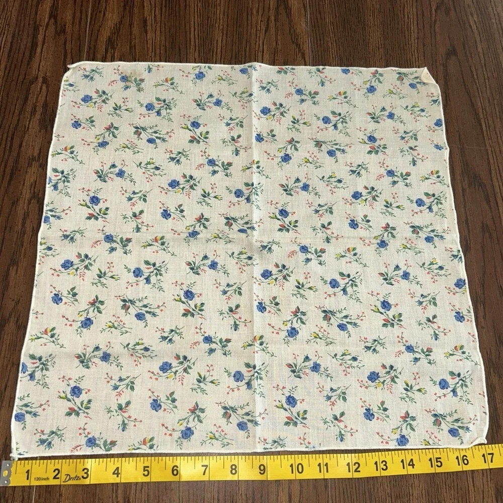 Vintage Floral Cloth Napkins Set Of 8 Blue Rose Country Table Cottage Decor